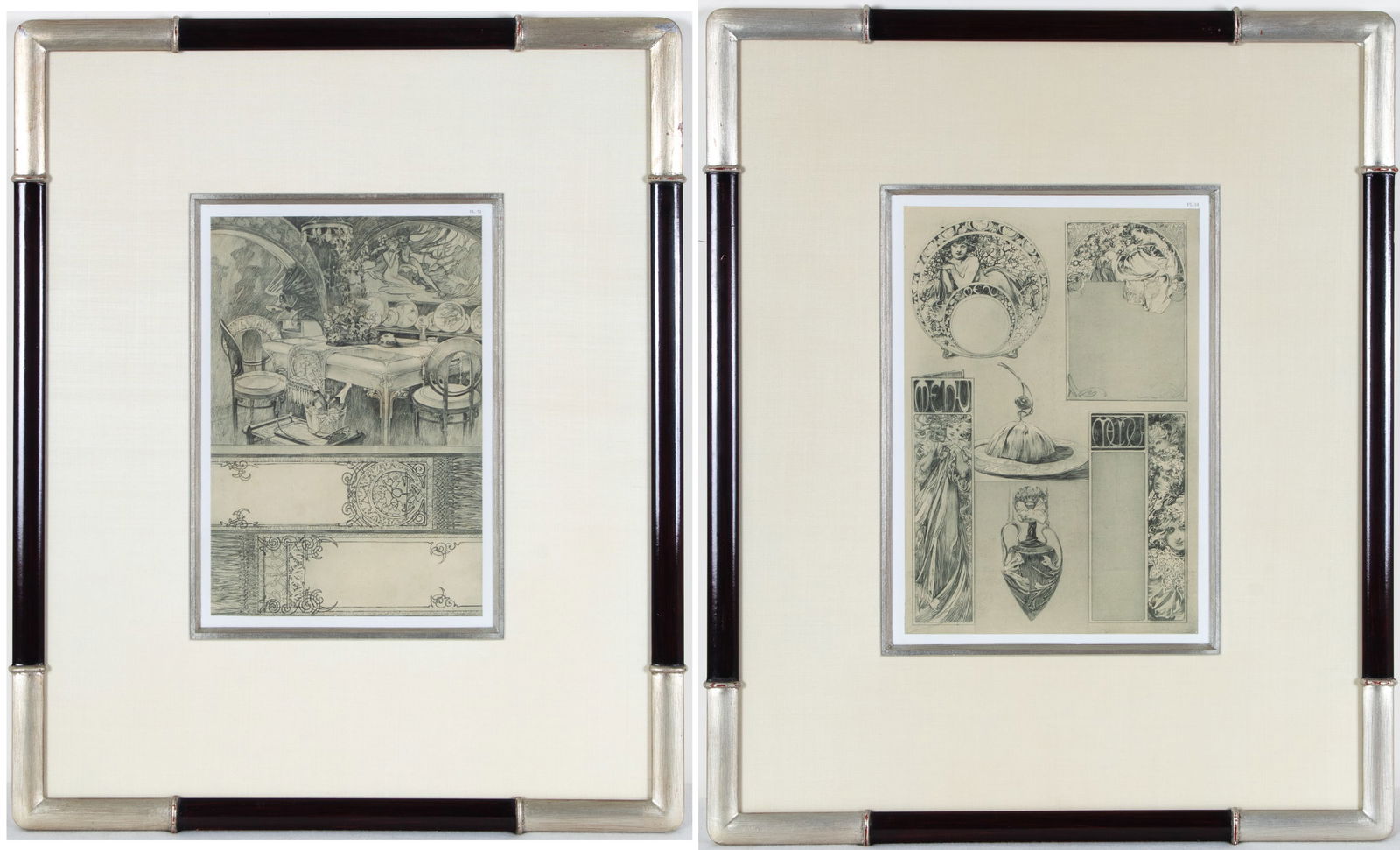 Alphonse Mucha (1860-1939) Czech/French (two): DOCUMENTS DECORATIFS Series, 1902, plates 72 & 44, two color lithographs, printed in Paris by Librarie Centale Des Beaux-Arts, images 12 ½ x 8 ½” & 13 ½ x 9 ½”,