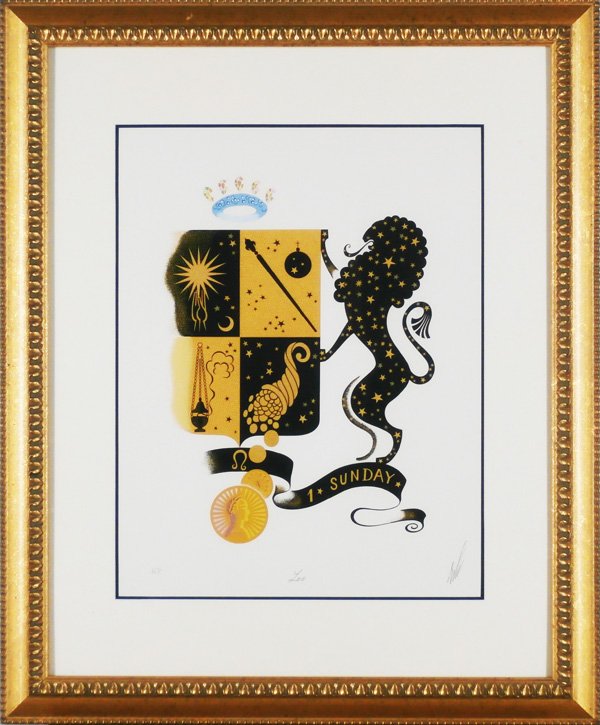 Romaine De Tirtoff aka Erte (1892-1990) French: LEO, color screenprint, signed in pencil, artist’s proof aside from the numbered edition 350, image 19 x 14”, full margins, framed, in apparently excellent condition.