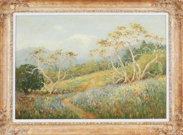 Frank Montague Moore (1877-1967) American: LANDSCAPE, oil painting on canvas, signed lower right, 28 x 40”, Munn frame, some surface soiling, re-lined, otherwise in very good condition.