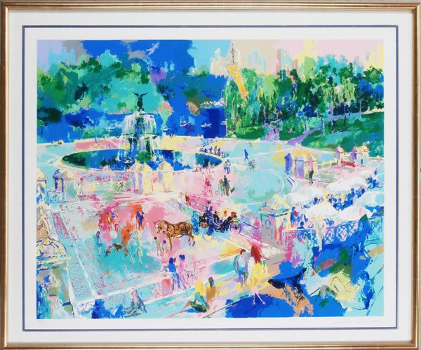 LeRoy Neiman (1921-2012) American: BETHESDA FOUNTAIN, CENTRAL PARK, 1989, color screenprint, signed in pencil, from the numbered edition 500, image 30 ½ x 38”, full margins, framed, in apparently excellent condition.