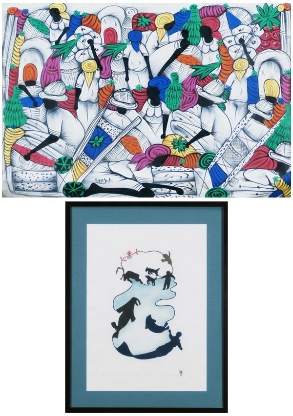 Ningeokuluk Teevee (b.1963) Inuit/ Canadian & Hait: Ningeokuluk Teevee, SILARJUAQ, DORSET, 2006, stonecut and stencil print, signed in pencil, from the numbered edition 50, sheet 23 x 17”, framed with glass, creases and soft creases, otherwise in goo