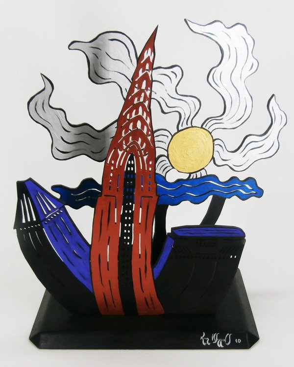 Kim Douglas Wiggins (b. 1960) American: CHRYSLER AT SUNSET, 2010, fabricated cut and painted steel sculpture, signed and dated, 23 ½ x 22 x 12”. Provenance: Manitou Galleries