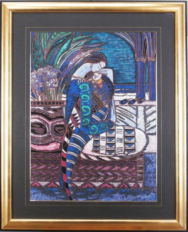 Adrian Wong Shue (b. 1952) Chinese/ Jamaican: MY CHILD, MY LOVE, 1989, color screenprint, signed in pencil, from the numbered edition 135, sheet 40 x 30”, Austin Publishing, framed, in apparently excellent condition.