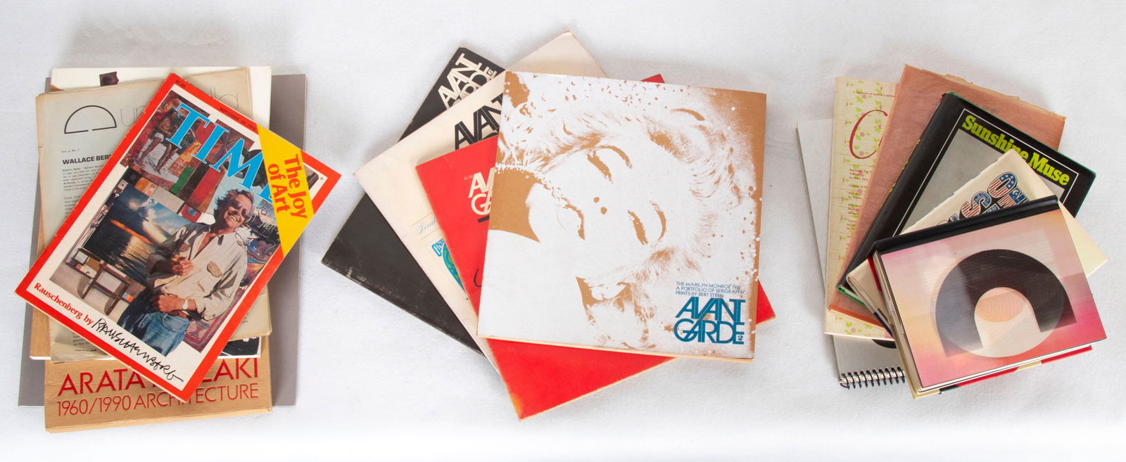 Avant Garde Magazine, Art Books, Catalogues & Magazines (sixteen): Four issues of Avant Garde magazine including 1968 Issue 2: Marilyn Monrose by Bert Stern, 1968 Issue 3: Revaluation of the Dollar, 1967 Issue 6, 1970 Issue 11: John Lennon’s Erotic Lithographs; VAR