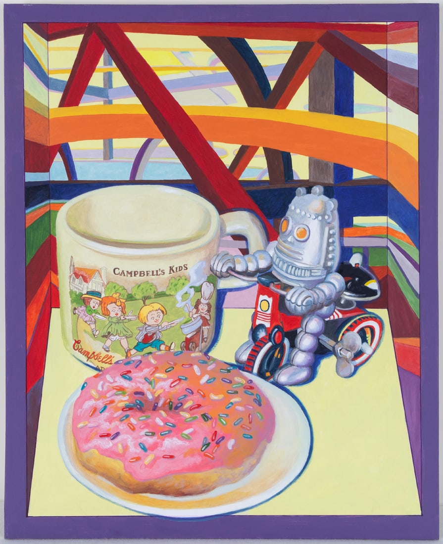 Ralph Massey (b. 1938) California: DOUGHNUT SAGAS #6 (Al Held), acrylic painting on panel, signed and dated lower right side, 21 ¼ x 17 ½”.