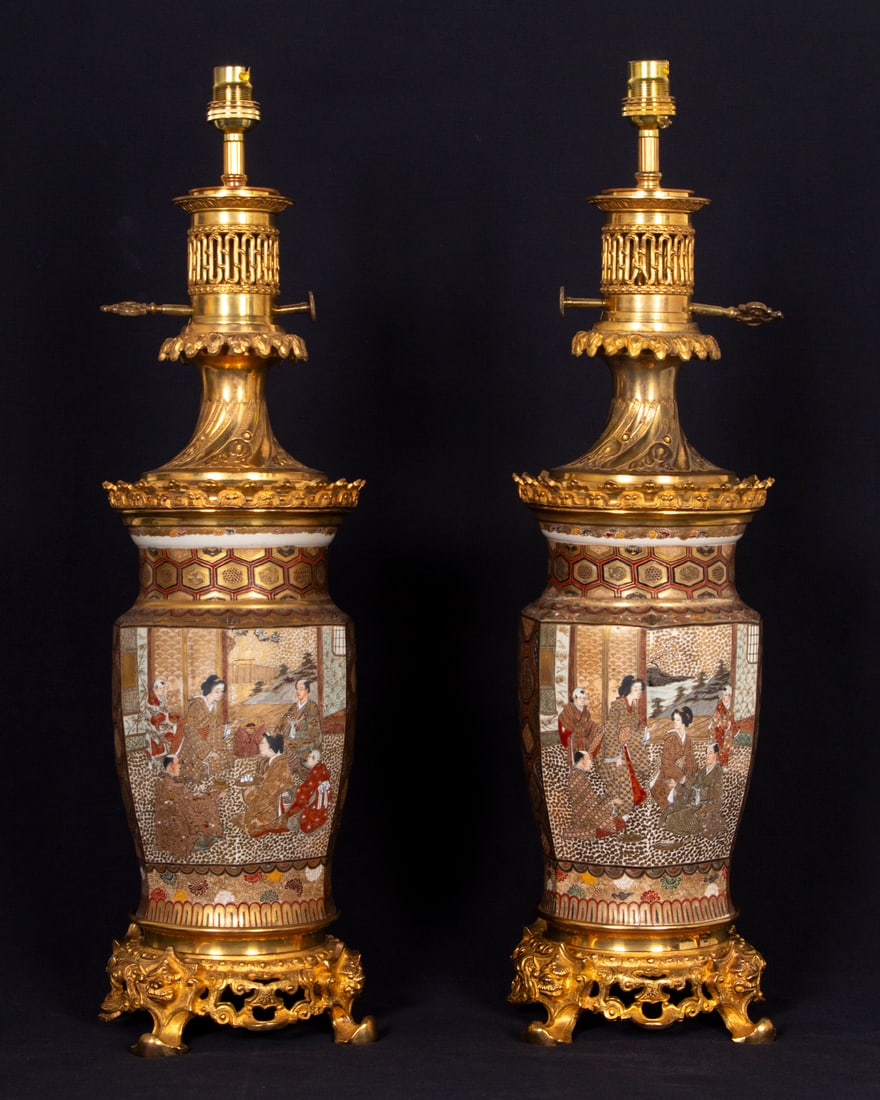 Japanese Satsuma Lamps  (19 th / 20 th  Century)  (two) (1 of 7)