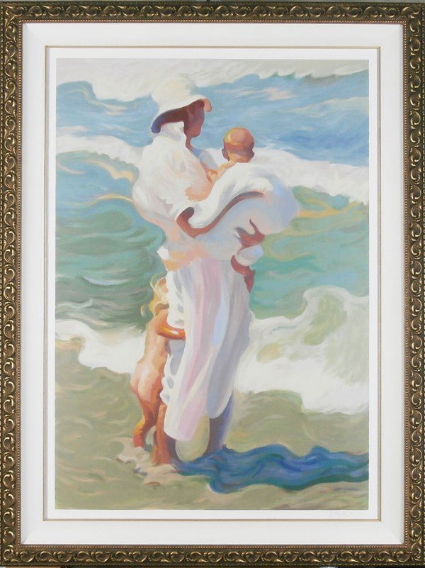 John Asaro (b. 1937) Californian: AT THE BEACH, color lithograph, signed in pencil, from the numbered edition 125, image 48 x 34”, full margins, in very good condition, framed.