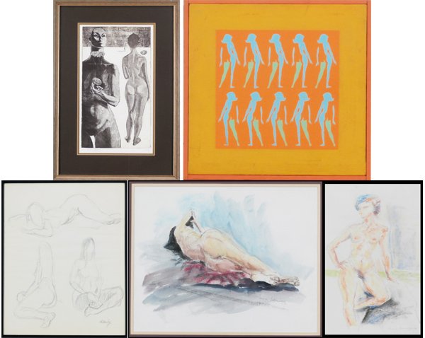 Mace Berringer, Al Daily, Tony William & Baleiz (fo: Mace Berringer, LYING NUDE, 1988, watercolor and color pastel on paper, signed and dated lower right, 15 x 19”; Together with Al Dailey, UNTITLED, pencil drawing on paper, signed lower right, 22 ½ 