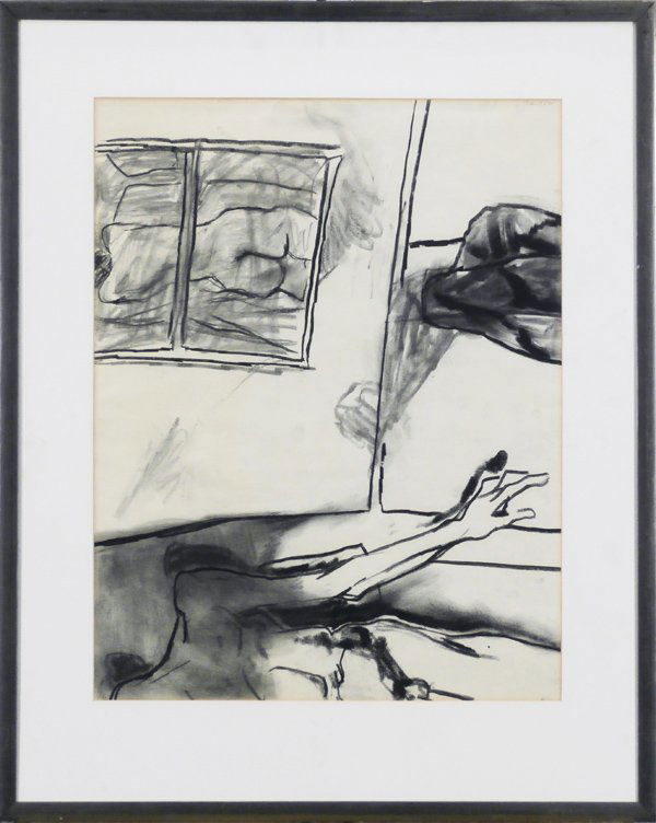 William Brice (1921-2008) American: WINDOW, 1962, charcoal drawing on paper, signed and dated upper right, 24 x 18”, framed, lacking glass, mild and mat toning, otherwise in good studio condition. Provenance: The Allan Gallery, NYC