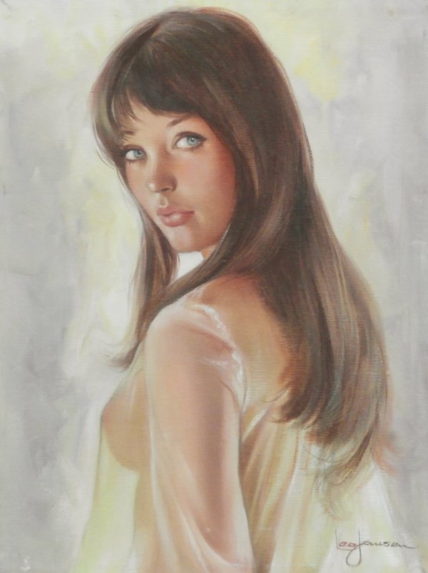 Leo Jansen (1930-1980) Dutch: GIRL IN NEGLIGEE, oil painting on canvas, signed lower right, signed on verso, artist’s copyright on verso, 16 x 12”, framed, surface scuffs and soiling, otherwise in very good condition.