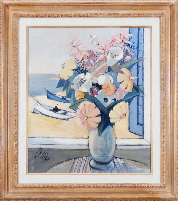 Charles Levier (b. 1920-2003) French: STILL LIFE, oil painting on canvas, signed lower left, signed on verso, 26 x 22”, framed, some natural crazing, some yellowing in lacquer, otherwise in very good condition.