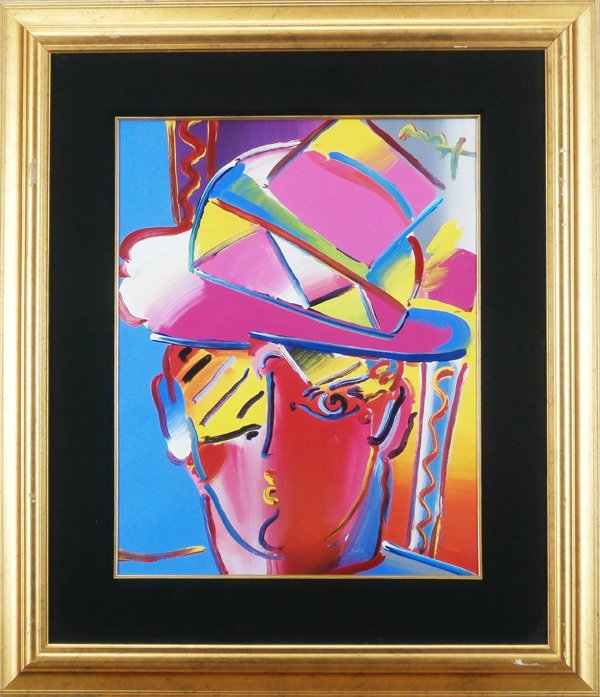 Peter Max (b. 1937) German/ American: ZERO WITH HAT, acrylic painting over color print, sheet 27 x 21 ½”, framed, in apparently very good condition.