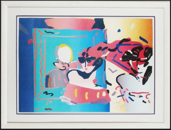 Peter Max (b. 1937) German/ American: TWO WOMEN, 1983, color lithograph, signed in pencil, artist’s proof aside from the numbered edition, artists’ blindstamp lower left, sheet 30 x 41”, framed, in apparently very good condition.