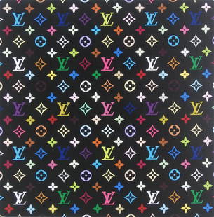 Takashi Murakami (b. 1962) Japan: MONOGRAM MULTICOLORE (black), 2007, acrylic on canvas, signed, from the numbered edition 100, numbered on the certificate, size 16 x 16”, published by Louis Vuitton / MOCA LA. Comes with specially d