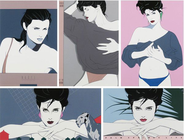 after Patrick Nagel (1945-1984) American (twelve): PARK PLACE #1 (two of the same); UNTITLED (Blue Bikini #1 (two of the same), four color screenprints, each signed in pencil by Jennifer Nagel Dumas, each numbered #1 & #2 from the numbered editions 99
