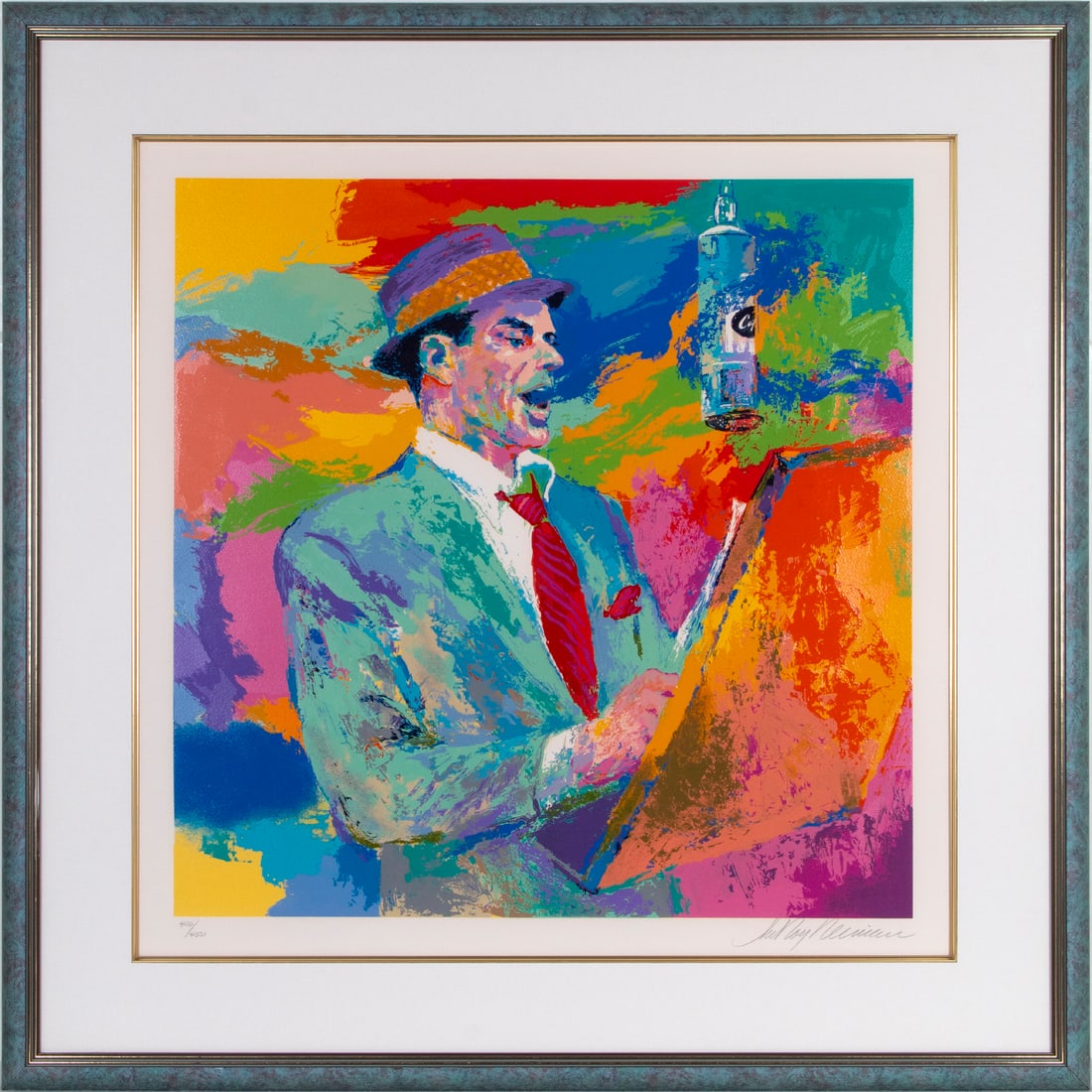 LeRoy Neiman (1921-2012) American: FRANK SINATRA, Duets (Knoedler III 31), 1994, color screenprint, signed and numbered 406/450 in pencil, published by Knoedler, image 29 x 29”, full margins, frame 43 x 43” with plexiglass.