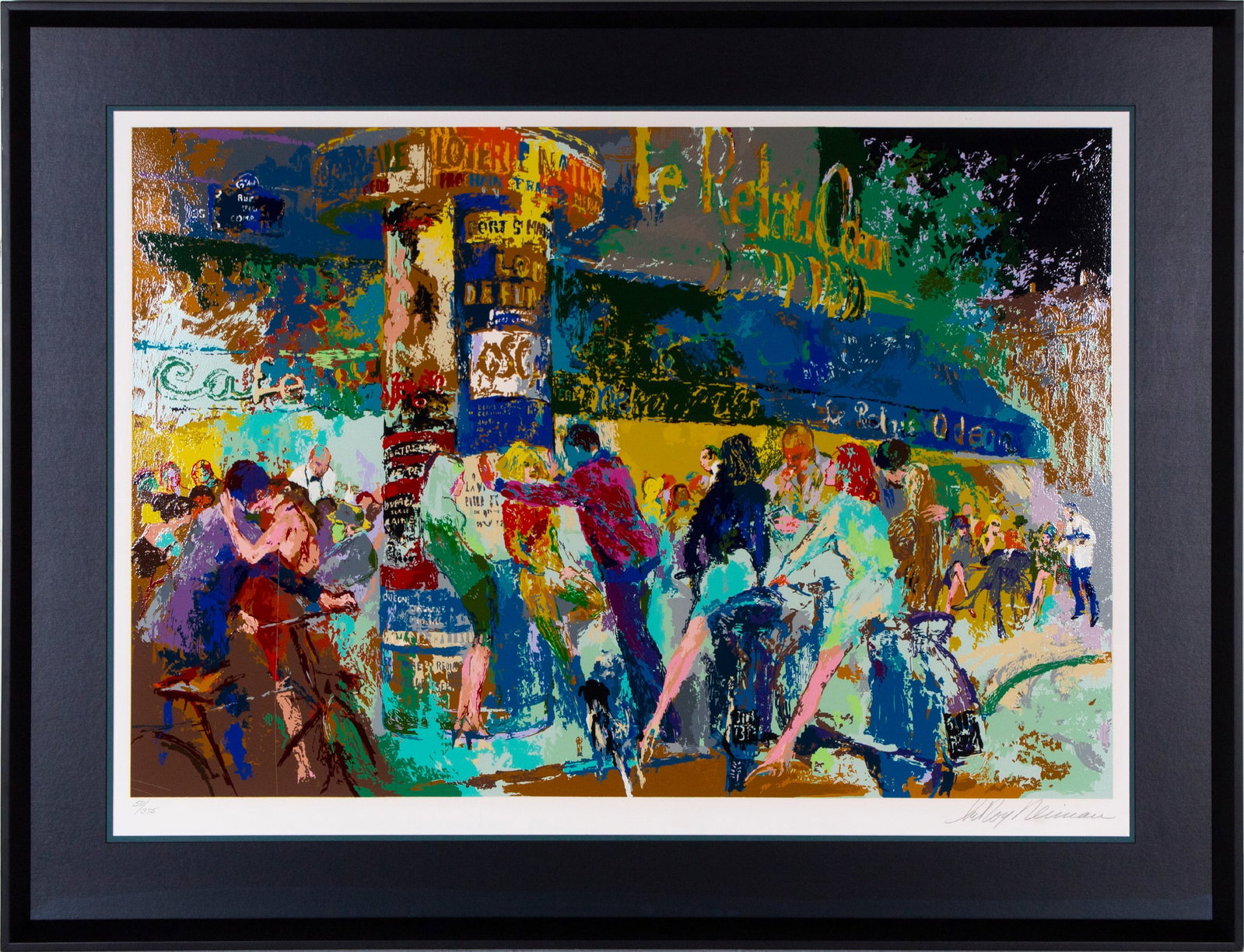 LeRoy Neiman (1921-2012) American: LEFT BANK CAFÉ (Knoedler II 70), 1987, color screenprint, signed and numbered 50/375 in pencil, published by Knoedler, image 26 x 38”, full margins, frame 36 ½ x 47 ¾”, with