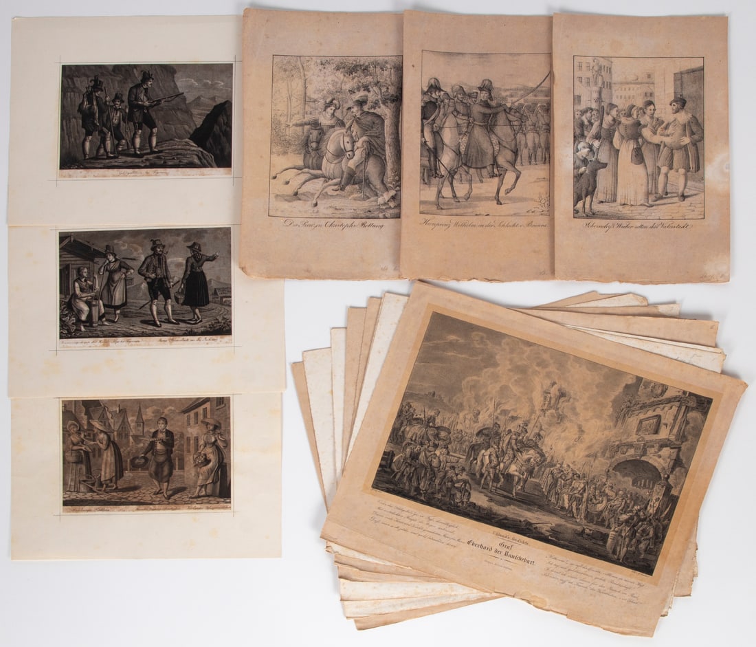 Antique German engravings  (17 th -19 th  Century)  (fourteen) (1 of 2)