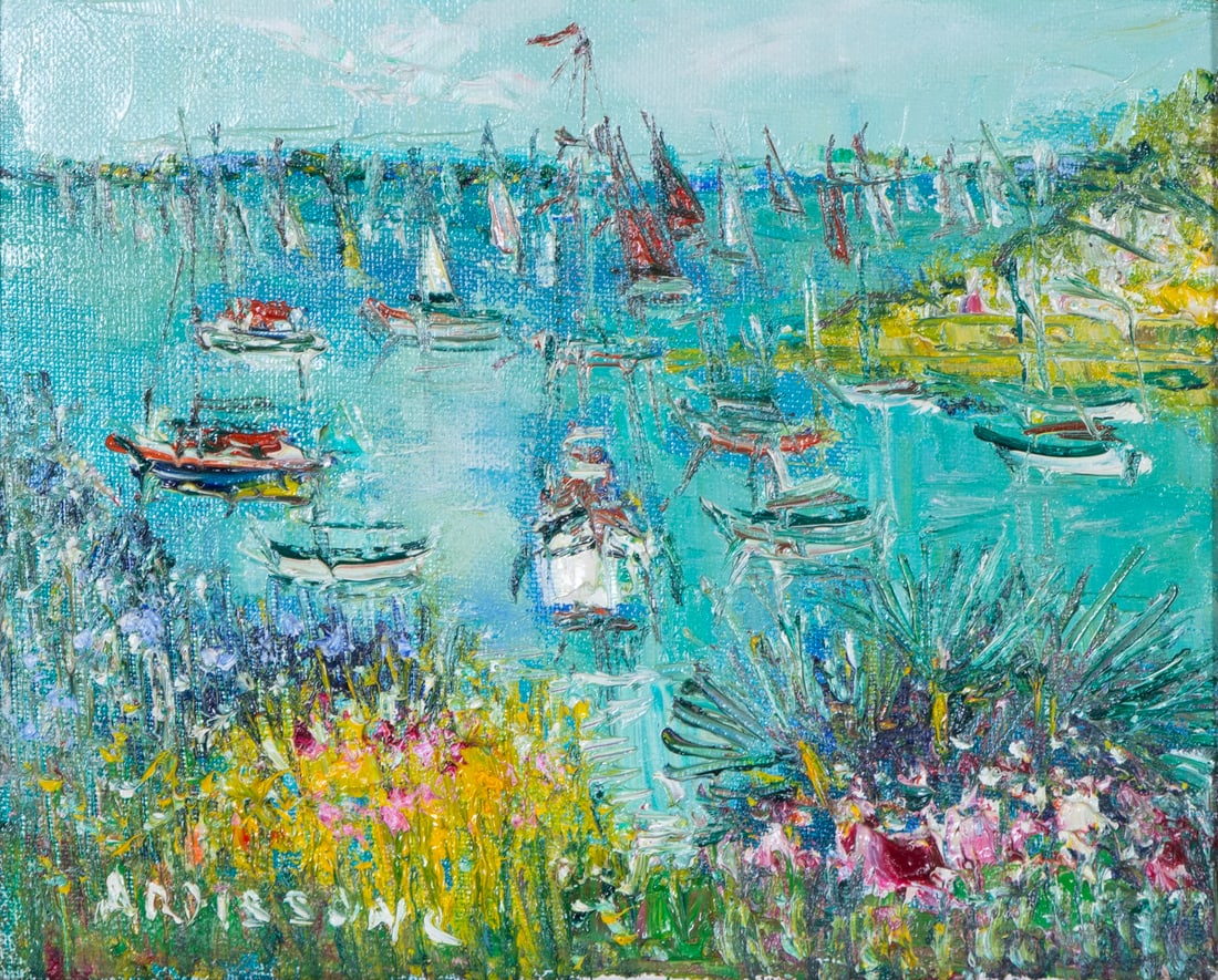 Yolande Ardissone (b. 1927) French: ILE DE BREHAT, oil painting on canvas, signed lower left, 9 x 11”, frame 13 x 15”. Provenance: Lutece Gallery San Francisco, with certificate of authenticity.