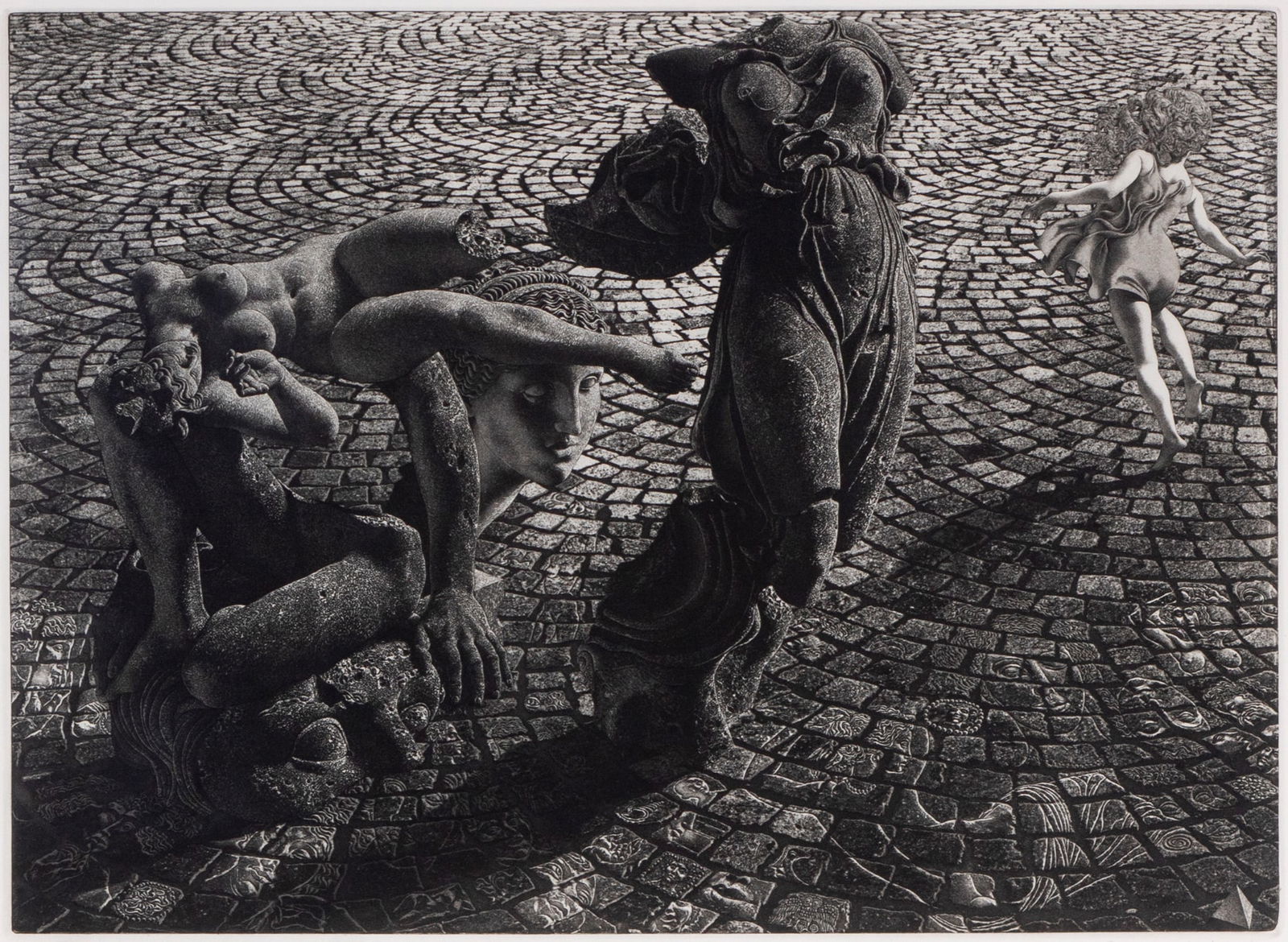 David Bumbeck (b. 1940) American: THE STONES, 1990, etching, signed and numbered 29/100 in pencil, plate 14 ¼ x 19 ¾”, sheet 17 x 24”, frame 23 ¼ x 28” with plexiglass. Provenance: Aaron Gallerie