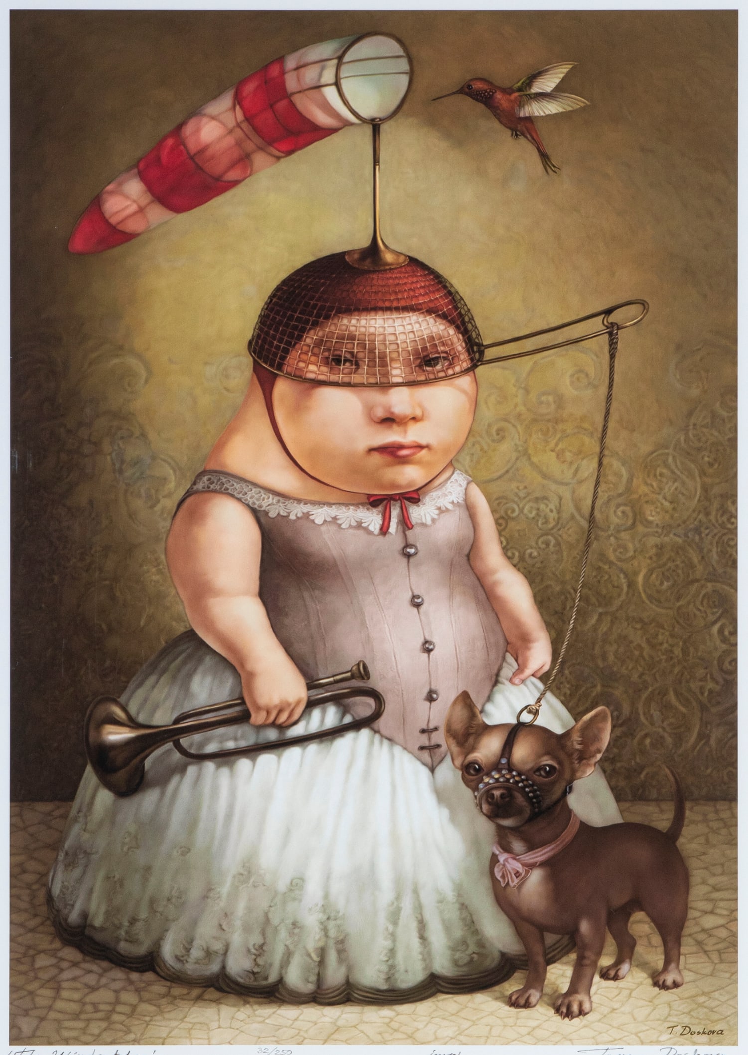 Tanya Doskova (b. 1960) Bulgaria: THE WINDCATCHER, color giclee, signed and numbered 32/250 in pencil, image 18 ½ x 13”, full margins, frame 24 ½ x 20 ½” with plexiglass. From the Collection of Urban S