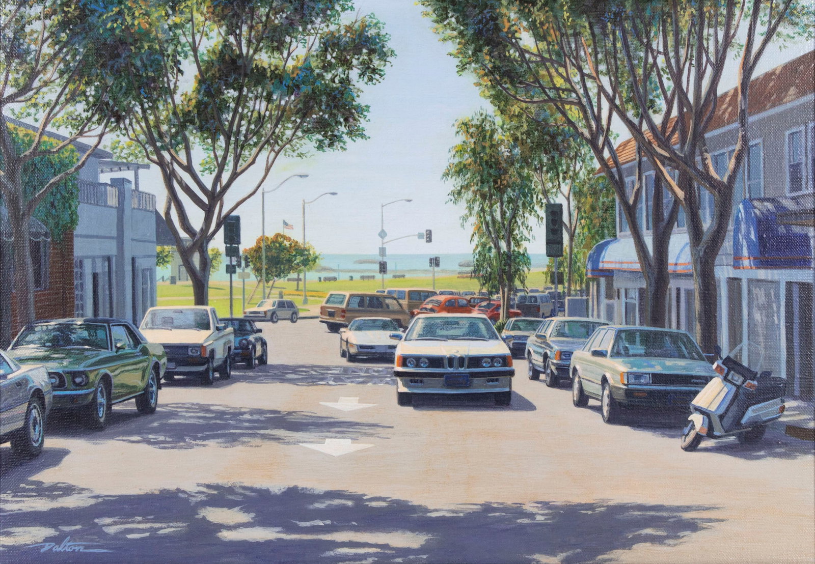 Frank Dalton (20 th 21 st Century) California: PARK AVE NO. 2 LAGUNA BEACH, acrylic painting on canvas, signed lower left, signed and dated on verso, frame 14 ¼ x 20 ¼”. Provenance: The Esther Wells Collection Laguna Beach CA p