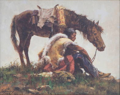 Howard Terpning (b. 1927) Arizona: WATCHING THE COLUMN, color print, signed and numbered 535/1250 in pencil, sight 9 x 11 ¼”, frame 20 ½ x 23” with plexiglass. Provenance: Borsini-Burr Galleries with receipt a