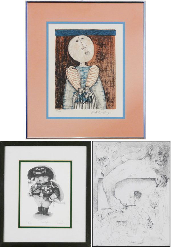 Graciela Rodo Boulanger (b. 1935), Charles Bragg (b. 19: Graciela Rodo Boulanger, GIRL WITH BIRD, color lithograph, signed in pencil, from the numbered edition 200, image 13 x 9 ¾”, mild toning, probably faded; Together with Charles Bragg, THE MINUTEMAN,