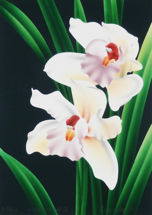 Brian Davis (b. 1946) Californian (eight): CYMBIDIUM IV, 1981, eight color airbrush stencil prints, each signed in pencil, and from the numbered editions 250, sheets 30 x 22”, with artists blind stamps, one with crease and one with a small t