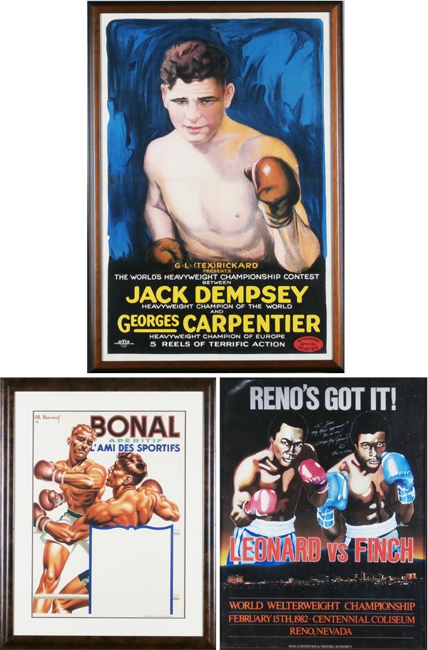 Jack Dempsey Boxing Poster, Charles Lemmel (1899-1976) : JACK DEMPSEY VS. GEORGES CARPENTIER, Authorized Official Poster, color lithograph poster, a GL Tex Rickard presentation on five reels of terrific action, image 38 ½ x 25”, printed by Otis Litho Com