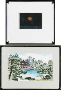 Nisaburo Ito (1910-1988) & Nobuo Satoh (1926-2005) Japa: Nisaburo Ito, GARDEN IN SILVER PAVILION, color woodblock print, signature stamp and seal lower left, sight 10 ½ x 15 ¾”, in apparently very good condition; Together with Nobuo Satoh, BUTTERFLY NO.