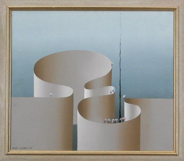 Kurt Larish (1913-2009) Austrian/ Mexican: UNTITLED, 1985, painting on canvas, signed and dated lower left, 24 x 27 ½”, framed, small indent with hairline cracks upper right area, otherwise in good very condition.