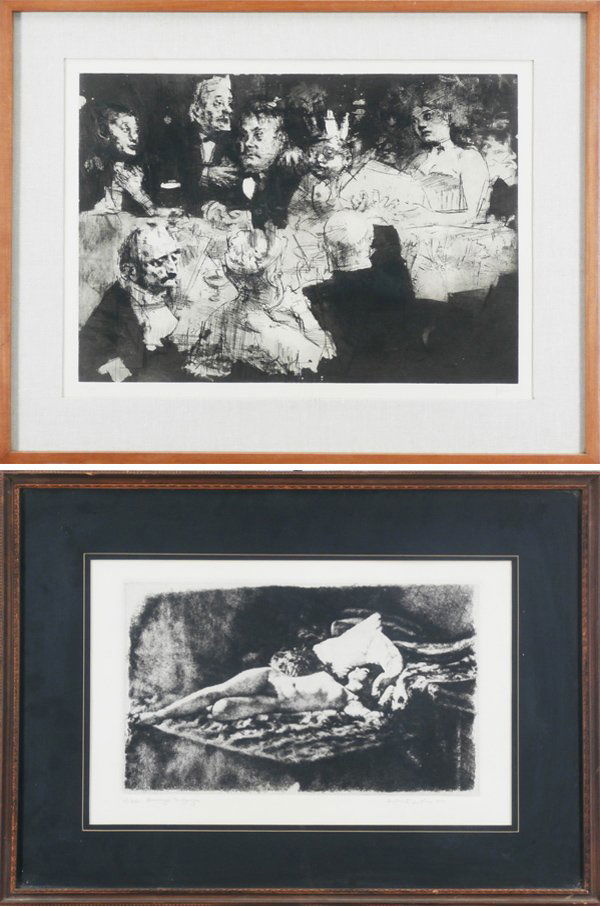 Jack Levine (b. 1915), Herbert Fink (b. 1921) & a book : Jack Levine ELECTION NIGHT, mezzotint, signed in pencil, from the numbered edition 120, image 19 ½ x 25”, full margins, pale toning, otherwise in apparently very good condition, framed with glass;