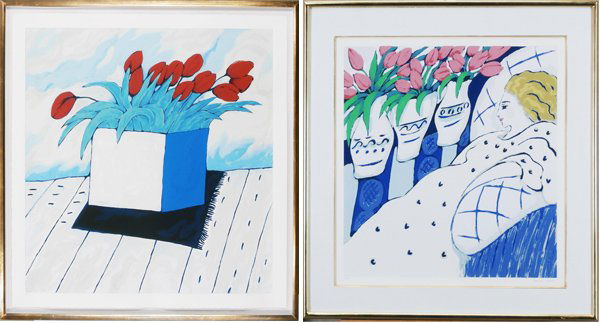 Lena Moross (b. 1955) American (two): TULIPS, color screenprint, signed in pencil, from the numbered edition 125, image 38 x 38”; WOMAN ON CHAISE, color lithograph, signed in pencil, from the numbered edition 350, image 24 x 24”, both