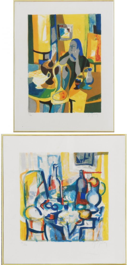 Marcel Mouly (1918-2008) French (two): STILL LIFE WITH YELLOW BACKGROUND; WOMAN AND STILL LIFE, two color lithographs, each signed in pencil, from the numbered editions 200, images 18 ½ x 8 ½” & 12 ½ x 9 ¼”, both with full margins