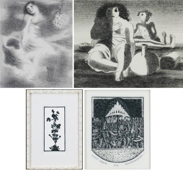 Candido Portinari (1903-1965) & Ron Schaefer (b. 1944) : Candido Portinari, UNTITLED, two lithographs, each signed in pencil, from the numbered editions 50, both framed with glass, in apparently; Together with Ron Schaefer, JAPANESE TREE; NIGHTSCAPE, two et