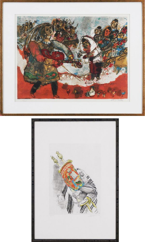Theo Tobiasse (1927-2012) & Ira Moskowitz (1912-1985) (: Theo Tobiasse, UNCHANT DE LIOLIN, color lithograph, signed in pencil, from the numbered edition 135, image 18 x 23 ½”, full margins, minor toning, otherwise in apparently very good condition; Toget