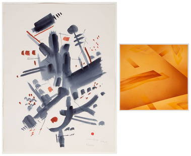 Leon Amyx (1908-1995) California & Richard Young (1921-2003) British (two): Leon Amyx ACE 24 8/22/90, watercolor on paper on stiff wove paper, signed, dated and titled lower right, 30 x 22 ¼”, floated mat 28 x 36”; Richard Young UNTITLED, 1978, acrylic