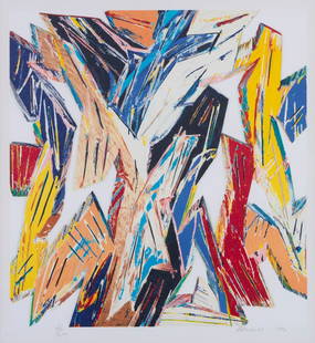 Chuck Arnoldi  (b. 1979) California: UNTITLED, 1990, color lithograph, signed and dated and numbered 44/200 in pencil, image 22 &frac14; x 21 &frac14;&rdquo;, full margins, frame 36 &frac14; x 34&rdquo; with plexiglass.
