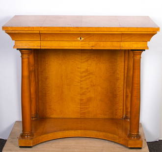 Biedermeier Furniture: Blond pier console table with single drawer, 31 ¾ x 37 x 18 ½”.