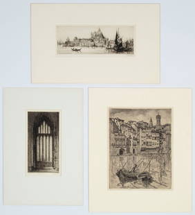 James Alphege Brewer (1881-1946) British (2) & Guido Collucci (1887-1949) Italy (three): James Alphege Brewer VENICE (Santa Maria Della Salute); YOUR MINSTER (The Five Sisters Window), two etchings, each signed in pencil, plates 4 ½ x 11 ¾” & 9 ¾ x 4