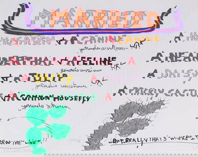 Chris Burden (1946-2015) California: MARRIED (CB12-5361), 2012, color screenprint, signed, dated and numbered 112/150 in pencil, published by Gemini G. E. L. with blind stamp lower right, 11 x 14”, frame 14 ½ x 17 ½