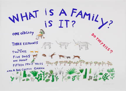 Chris Burden (1946-2015) California: WHAT IS A FAMILY, 2000, color lithograph and screenprint on Rives BFK paper, signed and dated and numbered #57/70 in pencil, printed and published by Gemini G. E. L. with blind stamp lower right,