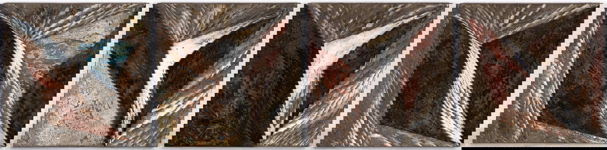 Laddie John Dill  (b. 1943) California: VOLCANIC PORTAL, 2008, pigment, glass and cement sculpture in four parts, each panel approximately 24 &frac14; x 24 &frac14; x 2 &frac34;&rdquo;, each signed and dated on verso (one titled), each appr