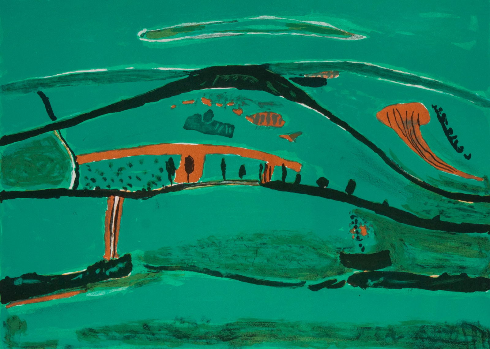 Henri Hayden (1883-1970) Poland France: PAYSAGE VERT, 1968, color lithograph, signed and numbered 41/75 in pencil, image 13 ½ x 19 ¼”, sheet 19 ¾ x 26”. From the Monterey Museum of Art.