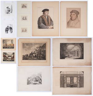 Old Master and Antique Print Collection (thirteen): Collection of etchings, aquatints and engravings, artists include Jacques Callot (3), Thomas Rowlandson (2), Paul Gavarni (2), Franz Ertinger (2), Francesco Bartoluzzi after Hans Holbein (2), Fontaine