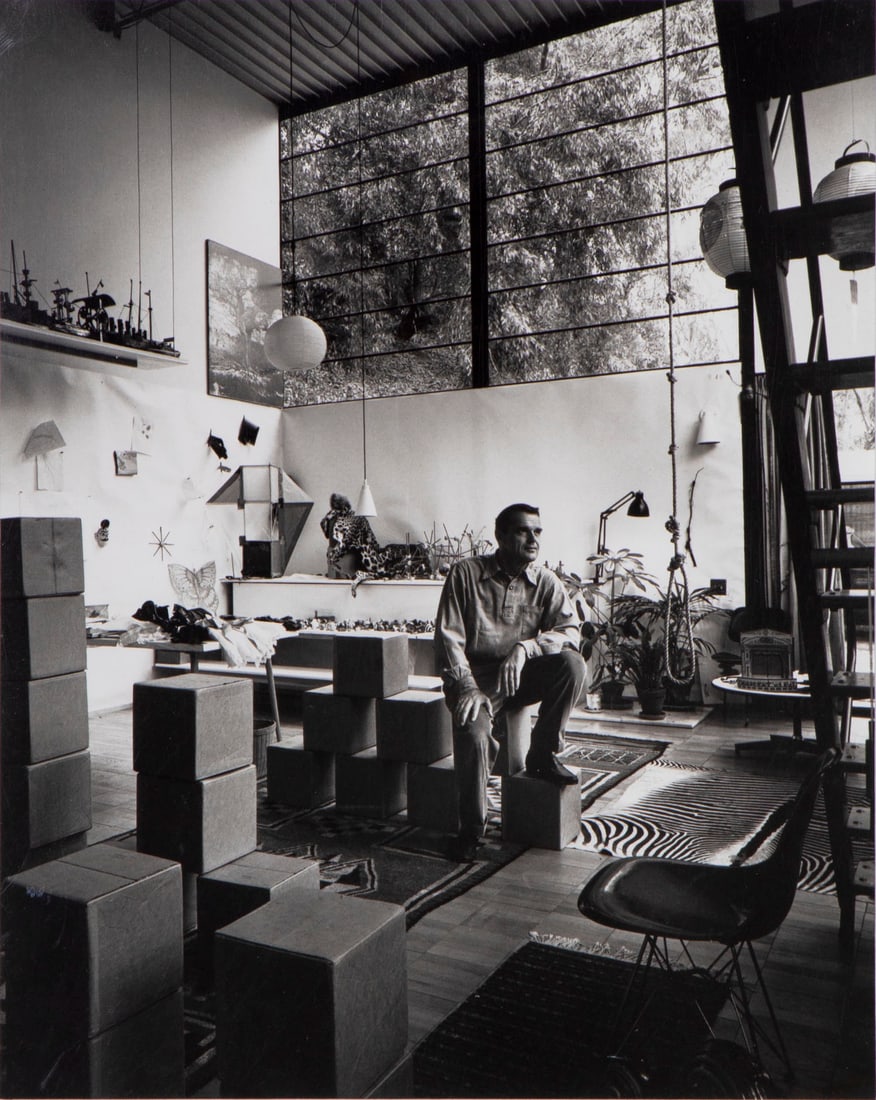 Julius Shulman (1910-2009) California: CHARLES EAMES, EAMES OFFICE PACIFIC PALISADES, 1958, gelatin silver print, signed and dated 1997 and inscribed 2717-3 and with photographer’s stamp on verso, 10 x 8”, frame 20 ¾ x 16 &f