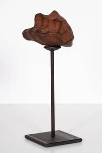 Bernar Venet (b. 1941) France New York: UNTITLED, freeform iron sculpture with patina, resting on a magnetic element mounted to metal stand, a signature not found, sculpture 3 x 3 ½ x 3 ½”, overall 9 x 3 ½ x 3 &fr
