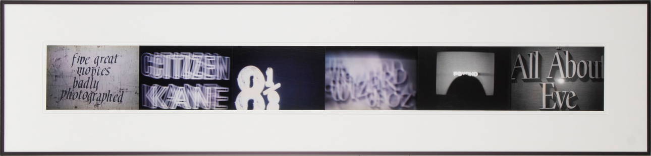 John Waters  (b. 1946) New York: FIVE GREAT MOVIES BADLY PHOTOGRAPHED, 2003, four chromogenic color prints and two black & white prints mounted to card, signed and titled and numbered 7/8 on verso of frame, overall 11 &frac34; x 48 &