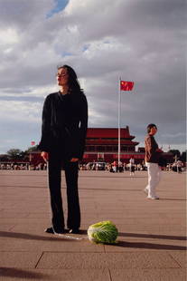 Han Bing  (b. 1974) Chinese: WALKING THE CABBAGE IN TIANANMEN SQUARE 2, 2006, color photograph, signed, dated, titled and numbered 4/12 in black ink, image size 29 &frac12; x 19 &frac34;&rdquo;, full margins, frame 34 &frac14; x